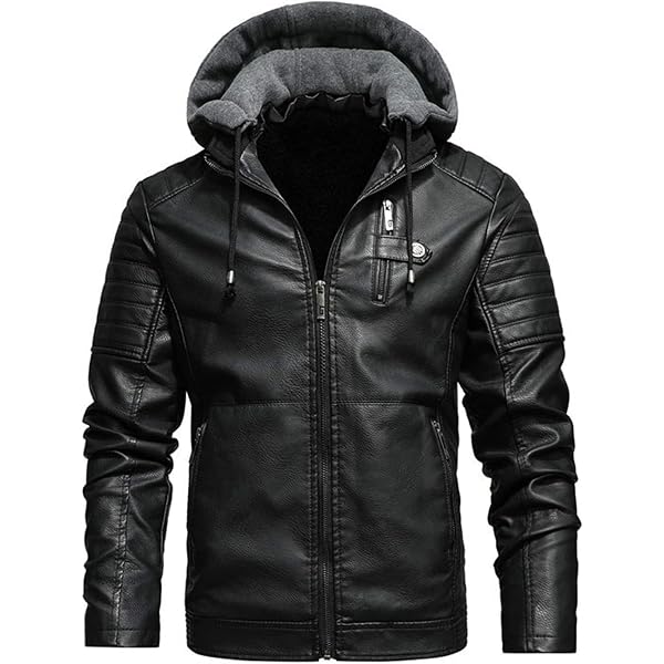 Buy HOOD CREW Men's Casual Stand Collar PU Faux Leather Zip-Up